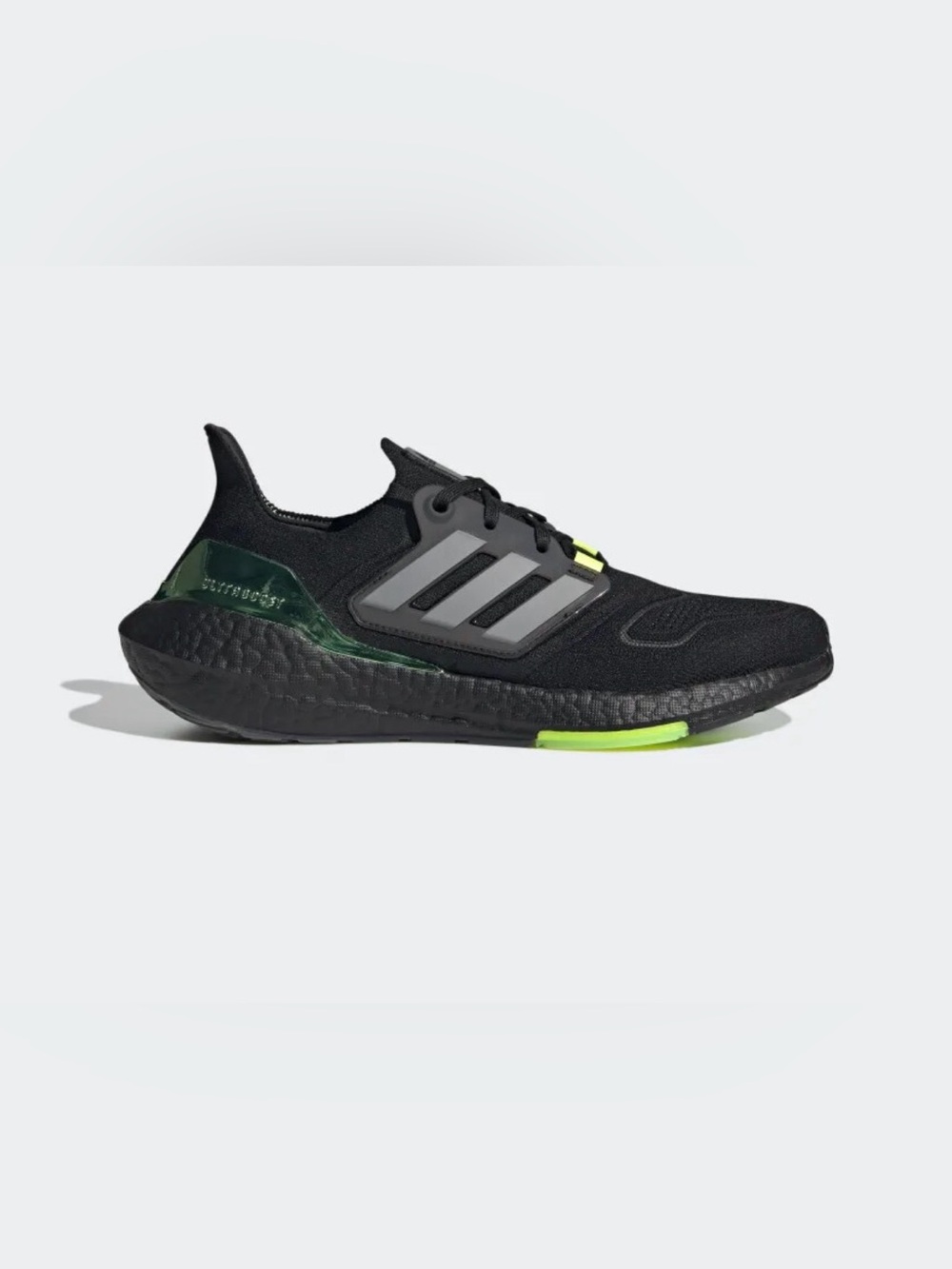 adidas Black Sneaker with Gray Stripes and Neon Green Accent